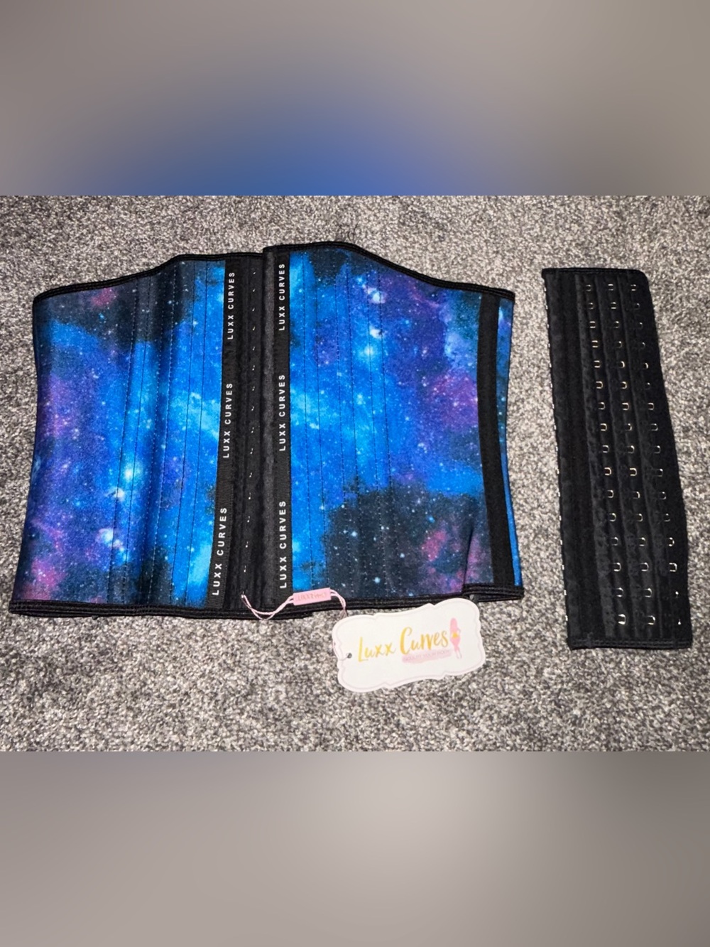 Luxx Curves Galaxy Print Waist Cincher Boned Hook & Eye Blue + Extenders Size L